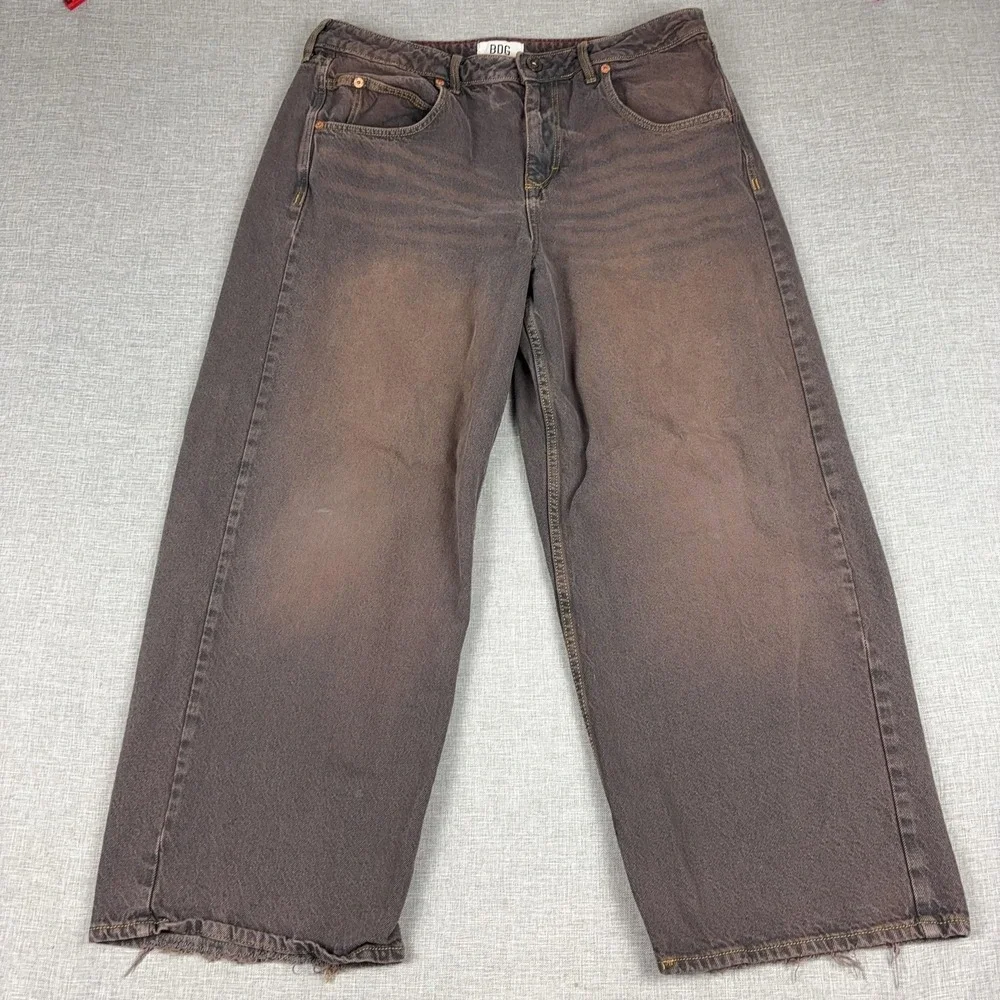 BDG Jeans Mens 34x32 Brown Medium Wash Relaxed Wide Leg Distressed Denim Pants
